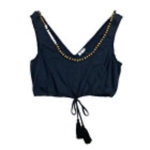 Intimatly Free People Crop Top Beaded Neckline Blue Womens Large NWT $128